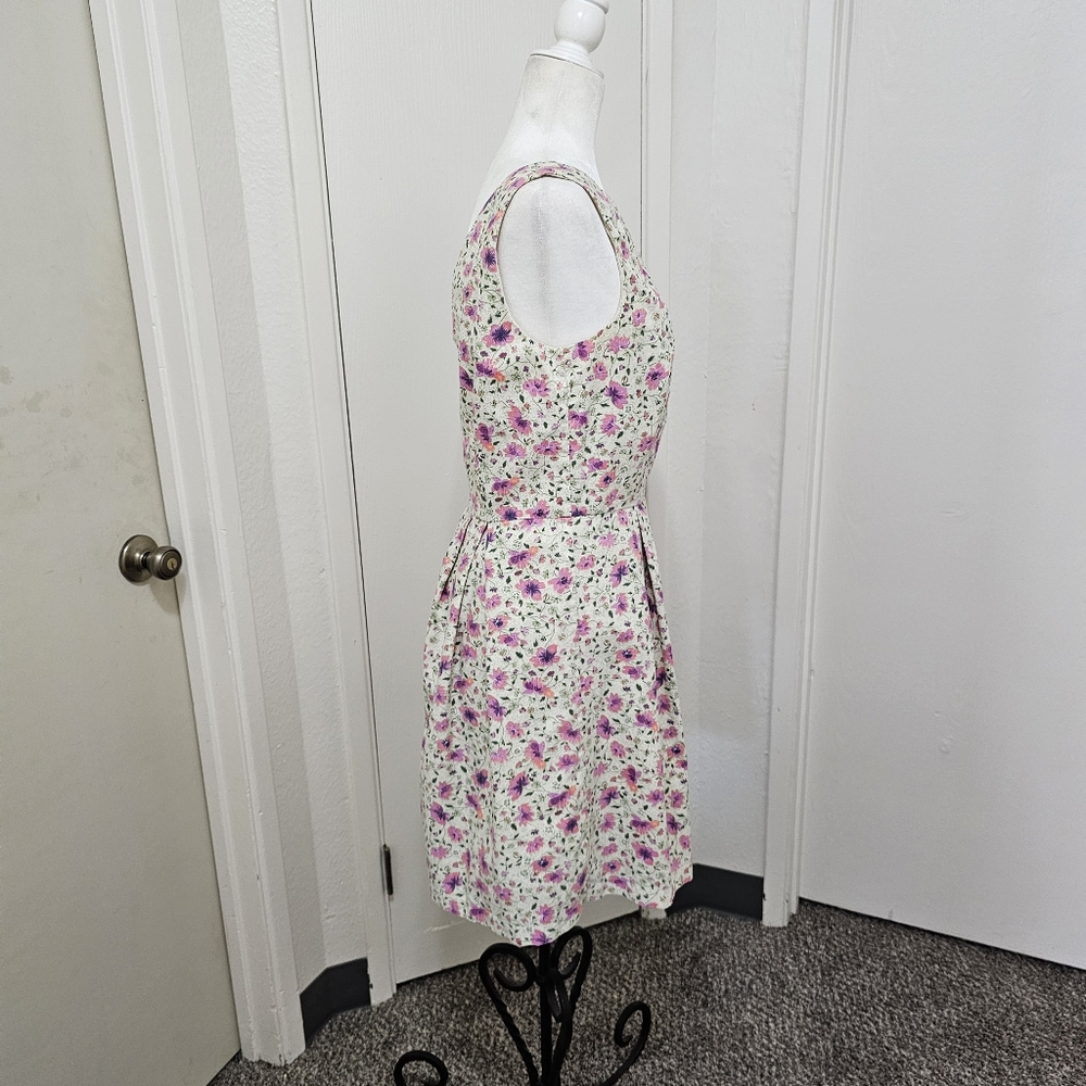 Pink Martini V Back Floral Fit and Flare Above Knee Dress Cotton Womens Medium - Picture 3 of 14